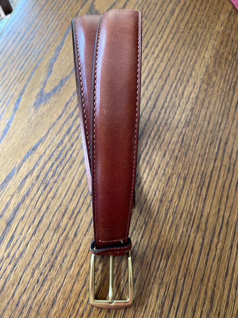 Tommy Hilfiger Chestnut Leather Belt with Gold Buckle